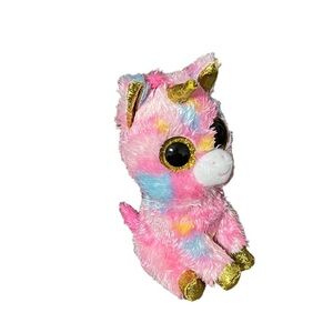 TY Beanie Boos Fantasia Unicorn Tie Dye Plush Beanie Gold Hoofs 7”